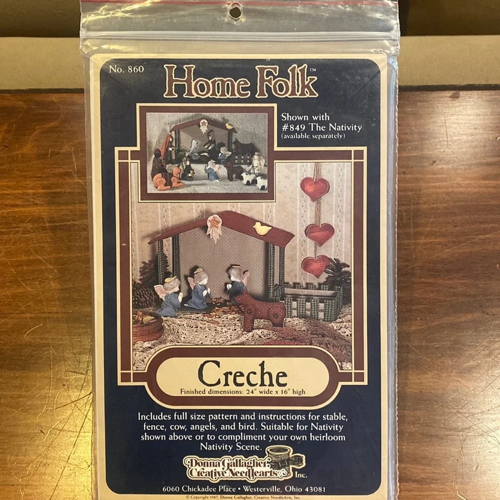NEW Christmas Nativity Scene Crèche Pattern Folk Stable Fence Cow Angel Bird NEW